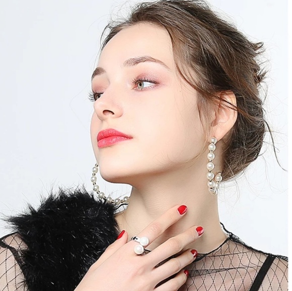 Pearl Hoop Earrings - Picture 5 of 6